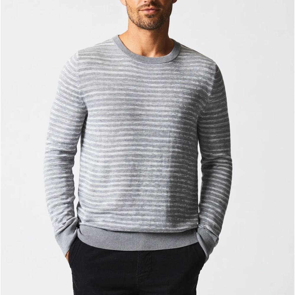 Billy Reid Grey Space Dyed Pima Cotton Long Sleeve Striped Crew Neck Sweater M